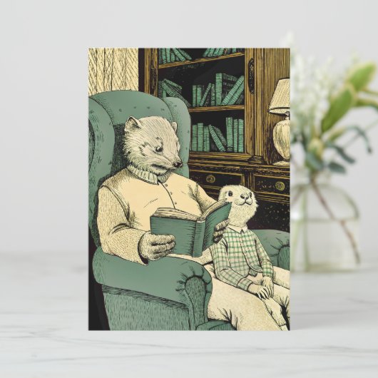 Old weasel reading a book to a young weasel 招待状 (スタンド正面)