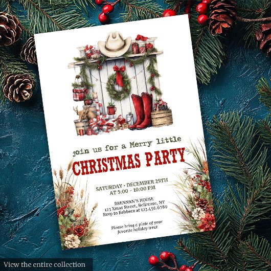 Old West Christmas party printable red green 招待状