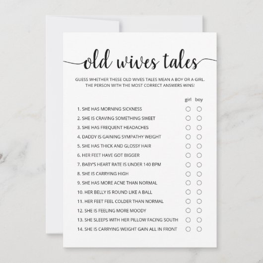 Old Wids Talesゲームベビーシャワーパーティーカード 招待状 (正面)