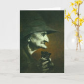 Old Witch with Familiar Greetings Card カード (黄色い花)