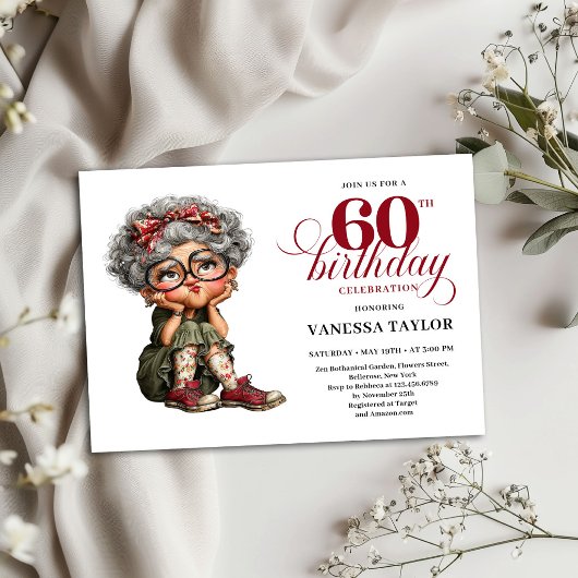 Old Woman Humor 60th Birthday Invite Party Card 招待状