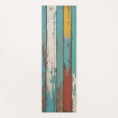 Old Wood Blue And Yellow Painted Distressed Planks ヨガマット (正面)