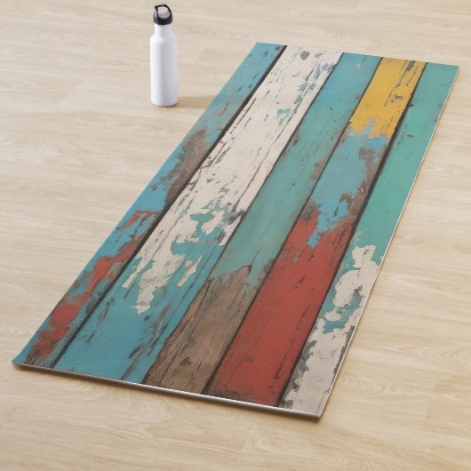 Old Wood Blue And Yellow Painted Distressed Planks ヨガマット (インサイチュ)