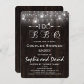 Old Wood Mason Jars String Lights I DO BBQ 招待状 (正面/裏面)