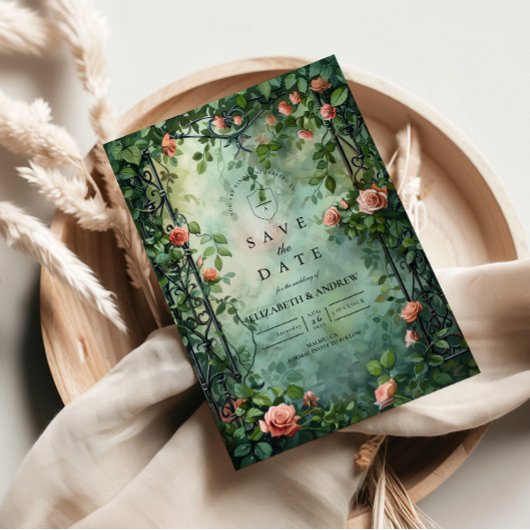 Old World Botanical Rose Garden Wedding セーブザデート
