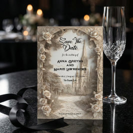 Old World Cathedral Sketch Vintage Romantic セーブザデート