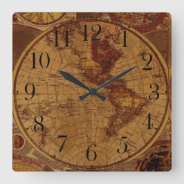 Old World Map Antique History Designer Clock スクエア壁時計