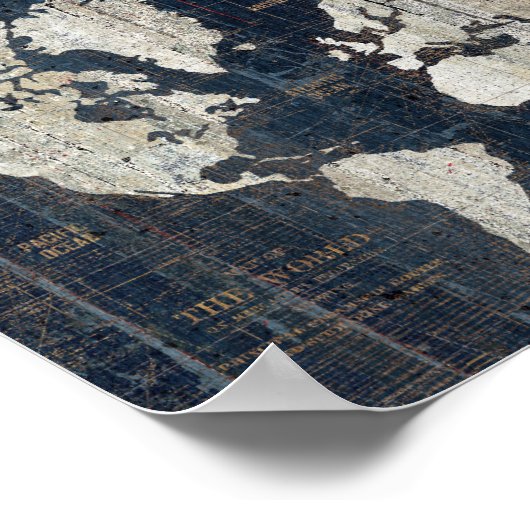 Old World Map Blue ポスター (角)