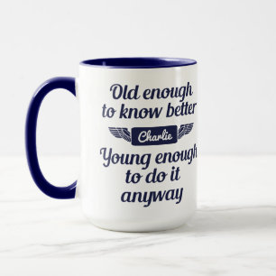 「Old & Young」名前をカスタムするマグ マグカップ