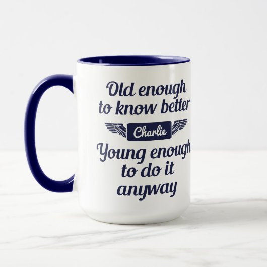 「Old & Young」名前をカスタムするマグ マグカップ (左)