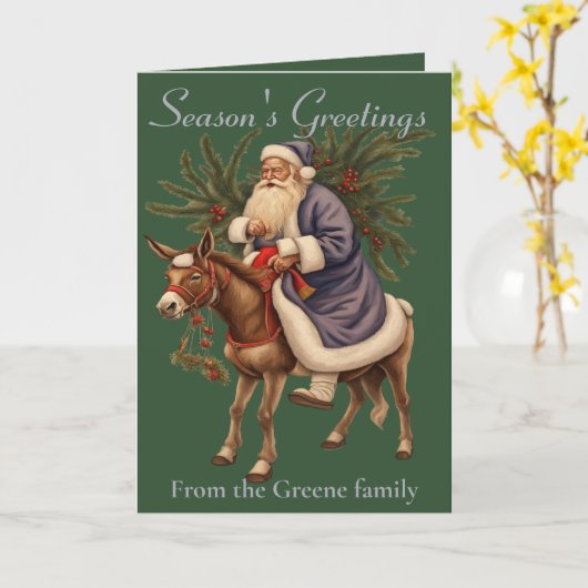 Olde German Father Christmas Riding A Donkey カード (黄色い花)