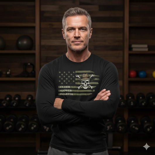 Older Slower Smarter Skull US Flag Long Sleeve Tee トライブレンドＴシャツ