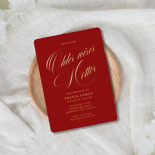 Older, wiser, hotter birthday  箔招待状