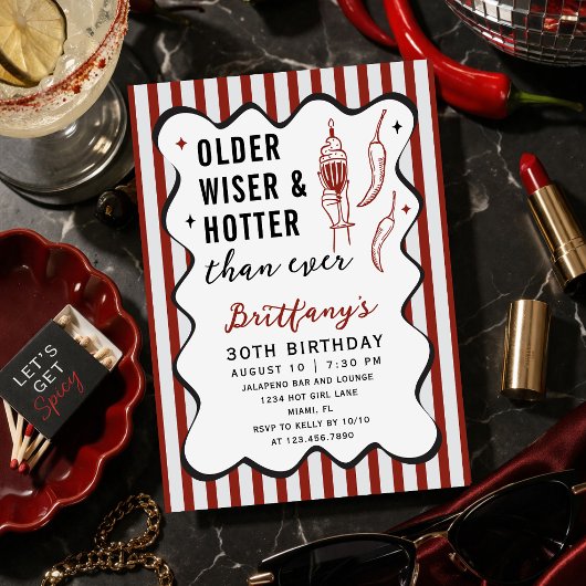 Older Wiser Hotter Than Ever Retro 30th Birthday 招待状