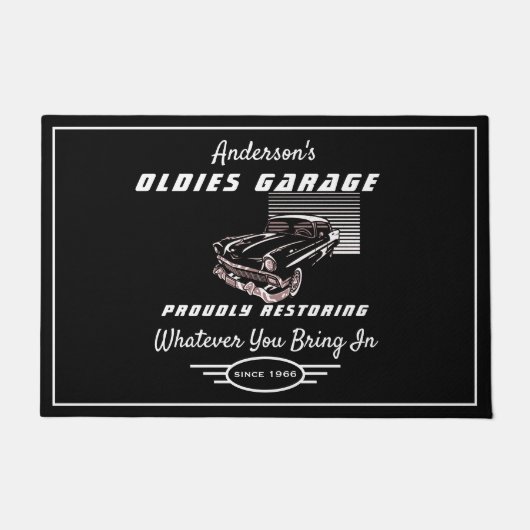 Oldiesガレージトラック任意の名前を復元する車ブラック ドアマット (正面)