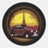 Oldtimer 2cv Charleston Paris Sonnenuntergang ラウンドシール (正面)