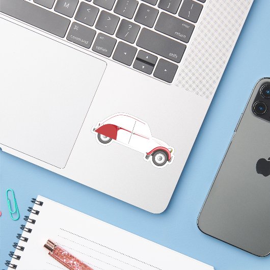 Oldtimer 2CV Dolly Rot シール (ノートパソコンとiPhone)