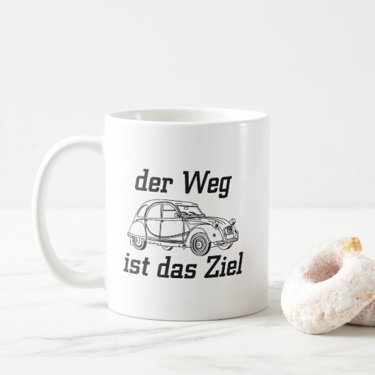 Oldtimer 2cv Ente Linienzeichnung Slogan コーヒーマグカップ (ドーナツ)