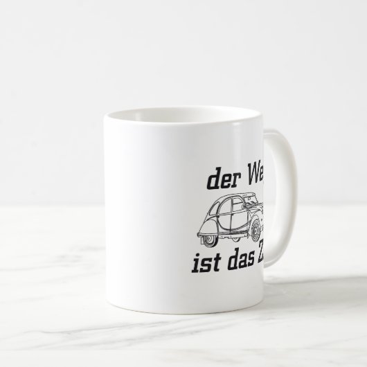 Oldtimer 2cv Ente Linienzeichnung Slogan コーヒーマグカップ (正面右)