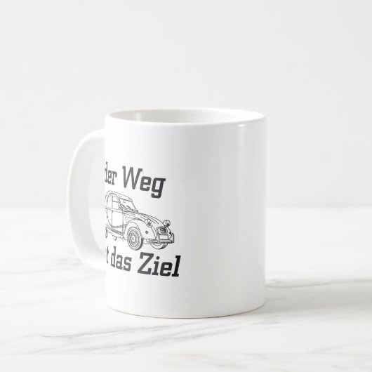 Oldtimer 2cv Ente Linienzeichnung Slogan コーヒーマグカップ (正面左)