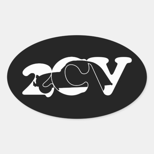 Oldtimer 2cv Ente Schatten Weiss 楕円形シール (正面)