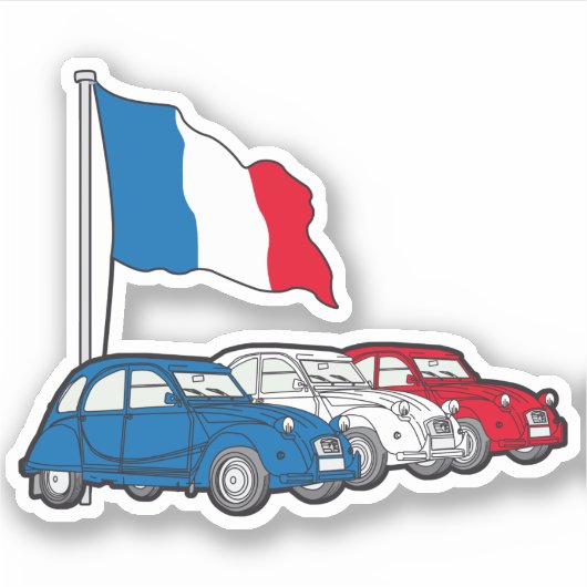 Oldtimer 2CV Trio Frankreich Flagge シール (正面)