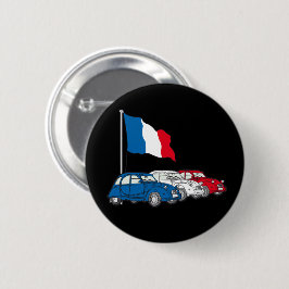 Oldtimer 2CV Trio Frankreich Flagge 缶バッジ