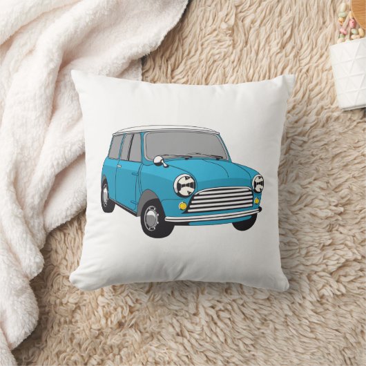 Oldtimer Blauer British Mini Cooper クッション (ブランケット)