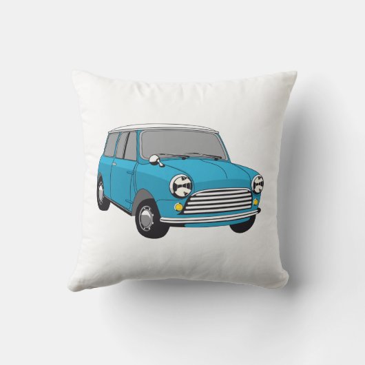 Oldtimer Blauer British Mini Cooper クッション (裏面)