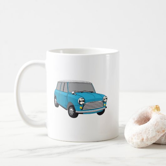 Oldtimer Blauer British Mini Cooper コーヒーマグカップ (ドーナツ)