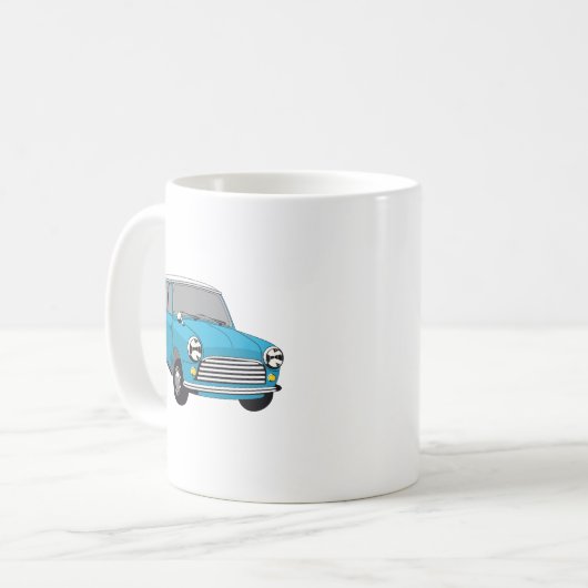 Oldtimer Blauer British Mini Cooper コーヒーマグカップ (正面左)