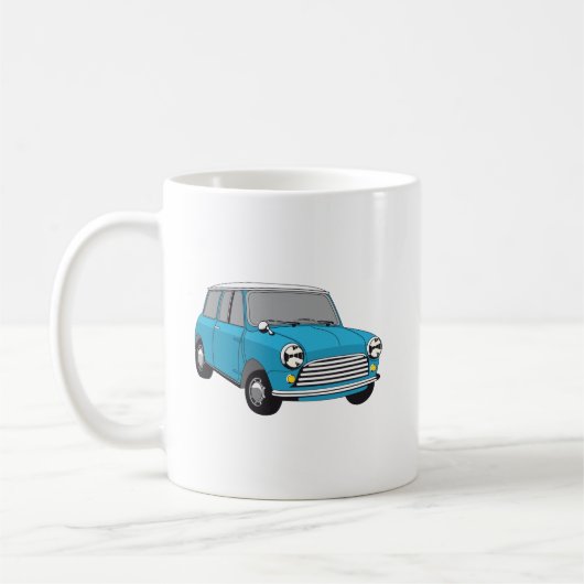 Oldtimer Blauer British Mini Cooper コーヒーマグカップ (左)