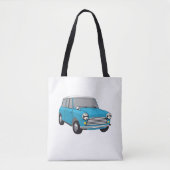 Oldtimer Blauer British Mini Cooper トートバッグ (正面)