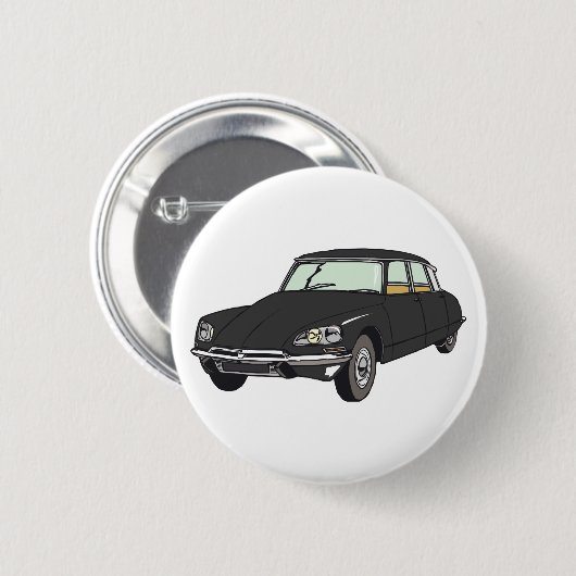 Oldtimer Citroen DS 19 Schwarz 缶バッジ (正面&裏面)