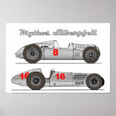 Oldtimer Deutschland 1939 Auto-Union Sielberpfeil ポスター (正面)