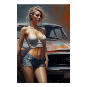 oldtimer pinup nostalgie kunstwerk blond frau ポスター (正面)