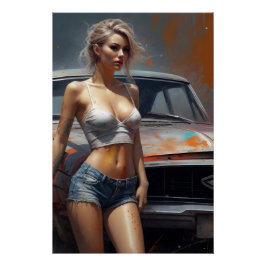 oldtimer pinup nostalgie kunstwerk blond frau ポスター
