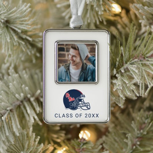 OLEサッカー恋しく思ヘルメット |濃い青 シルバープレートフレームオーナメント (ツリー)