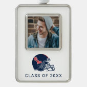 OLEサッカー恋しく思ヘルメット |濃い青 シルバープレートフレームオーナメント (正面)