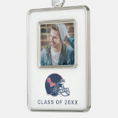 OLEサッカー恋しく思ヘルメット |濃い青 シルバープレートフレームオーナメント (左)