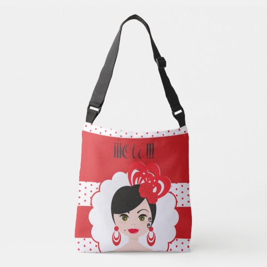 Olé! Fun Spanish Flamenca Doll in Red クロスボディバッグ (正面)