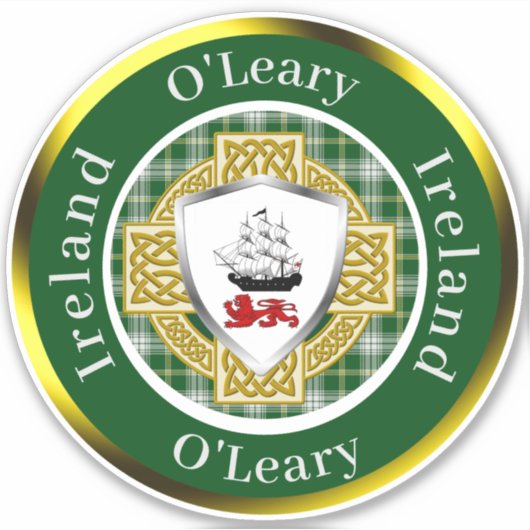 O'Leary Irish Shield/Celtic Cross Personalized シール (正面)