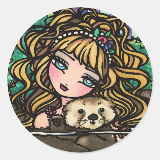 "Olianaカワウソ"のファンタジーの人魚のラッコの妖精 ラウンドシール (正面)