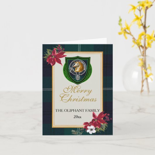 Oliphant Scottish Clan Tartan & Crest カード (黄色い花)