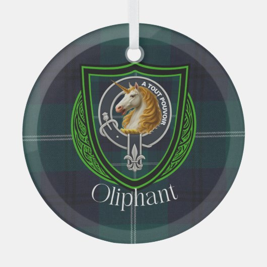 Oliphant Scottish Clan Tartan & Crest ガラスオーナメント (正面)