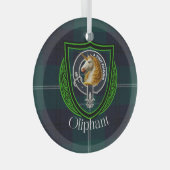 Oliphant Scottish Clan Tartan & Crest ガラスオーナメント (正面右)