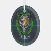 Oliphant Scottish Clan Tartan & Crest ガラスオーナメント (正面左)