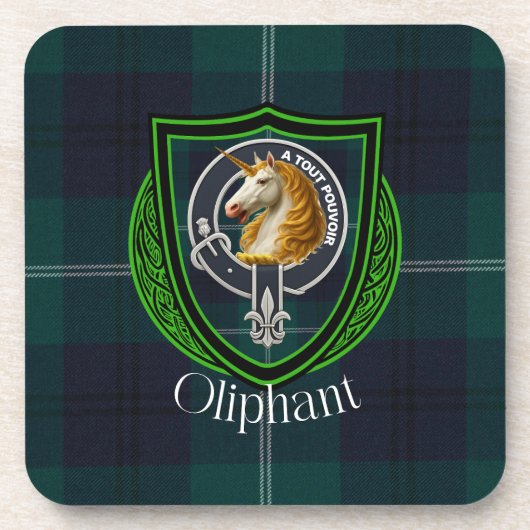 Oliphant Scottish Clan Tartan & Crest コースター (正面)