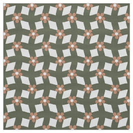 Olive Abstract Floral Grid - Polyester Weave ファブリック