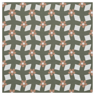 Olive Abstract Floral Grid - Polyester Weave ファブリック